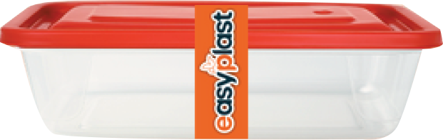 Marmita retangular Easyplast transparente com tampa vermelha