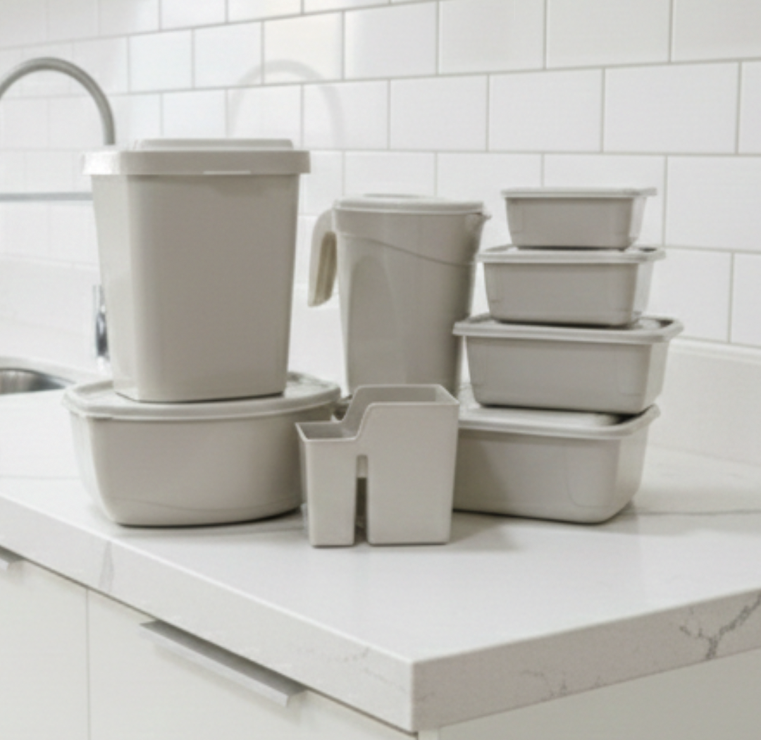 Linha de potes e organizadores Easyplast em ambiente doméstico