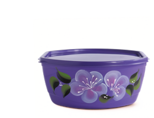 Pote redondo Easyplast roxo com estampa floral